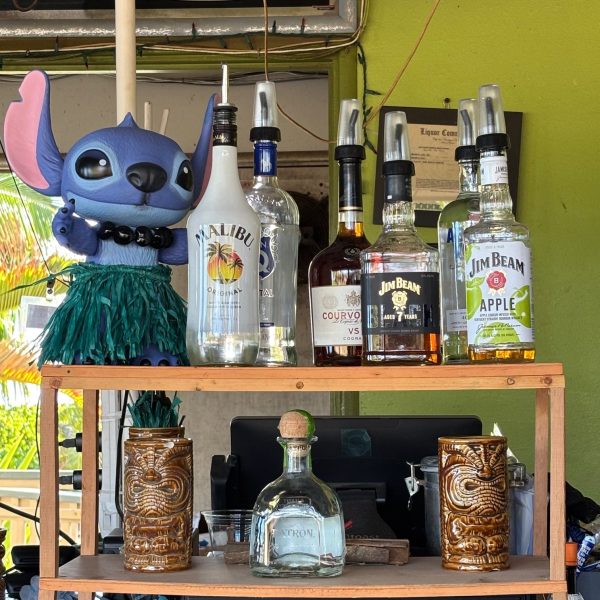 a bottle of items on a table
